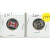 Image 1 : 2015 Canadian Flag 50th Anniversary Commemorative 25 Cent Coin set - Colour and Uncolour.