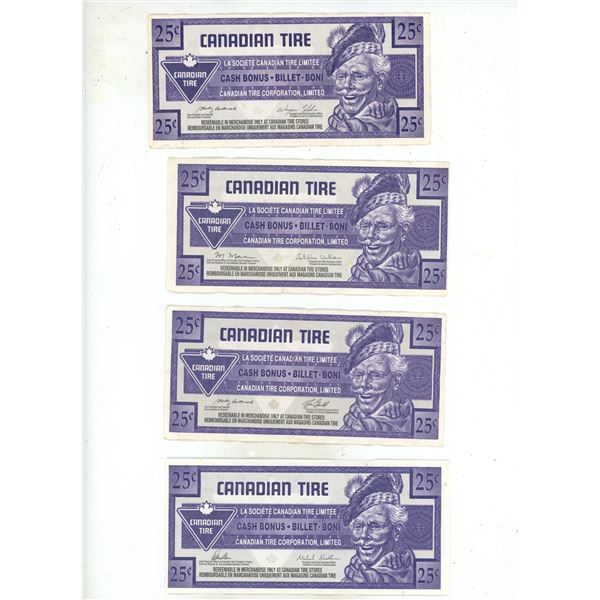 (8) Canadian Tire 25 Cents Paper Money.