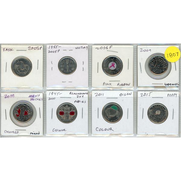 Lot of 8 Special 25 Cents Coins.