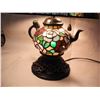 Image 3 : Beautiful Rare Tiffany Style Teapot Lamp, Working.  16.5” Tall. J.J. Peng Stamp on Shade.