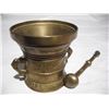 Image 2 : Antique Solid Brass Heavy Mortar and Pestle.  Engraved – 1611 Spes Mea In Deo Est (?)