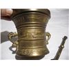Image 3 : Antique Solid Brass Heavy Mortar and Pestle.  Engraved – 1611 Spes Mea In Deo Est (?)
