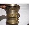 Image 4 : Antique Solid Brass Heavy Mortar and Pestle.  Engraved – 1611 Spes Mea In Deo Est (?)