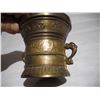 Image 6 : Antique Solid Brass Heavy Mortar and Pestle.  Engraved – 1611 Spes Mea In Deo Est (?)