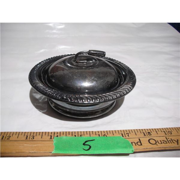 Silver Plated (?) Curling Rock Design Ashtray w/ Glass Insert