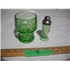 Image 1 : Vintage Uranium Glass Cup & Uranium Glass Salt Shaker
