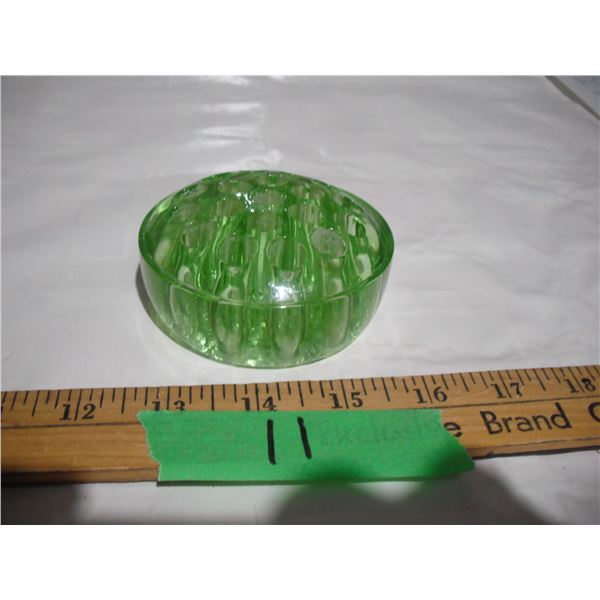 Green Glass Flower Frog