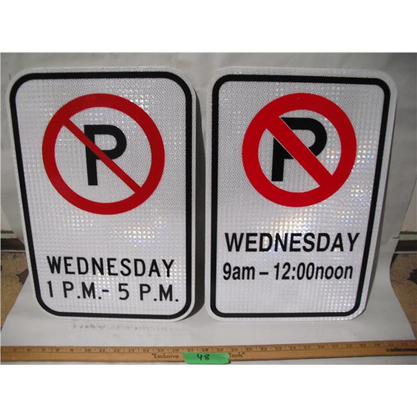 Unused Aluminum Reflective No-Parking Signs (Wednesday) 12x18”