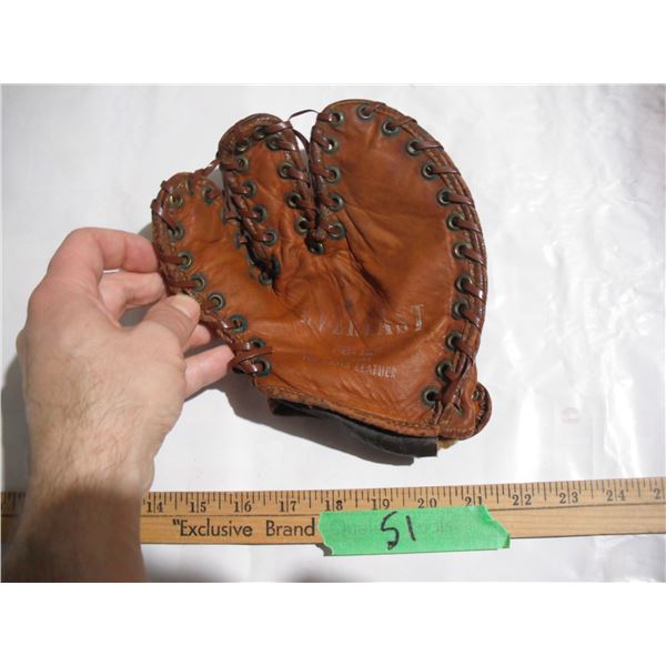 RARE Antique Kids 3-Finger Ball Glove (1st Baseman Trapper Style), Everlast (FB-123).  Genuine Leath