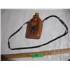 Image 1 : Vintage Hand Tooled Leather Wrapped Flask Cover w/ Bottle.
