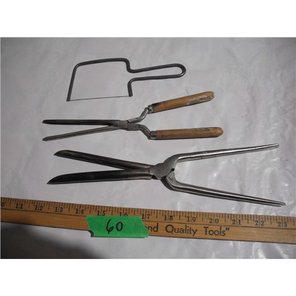 Vintage Acier Curling Iron, Curling Iron w/ Wooden Handles, Vintage Cheese Cutter