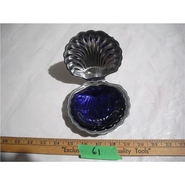 Vintage Shell Shaped Butter Dish w/ Cobalt Blue Insert