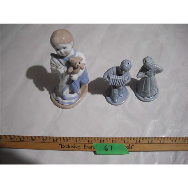 2001 Kalique Bedtime Ornament (7” Tall), (2) Vintage Ceramic S&P Shakers