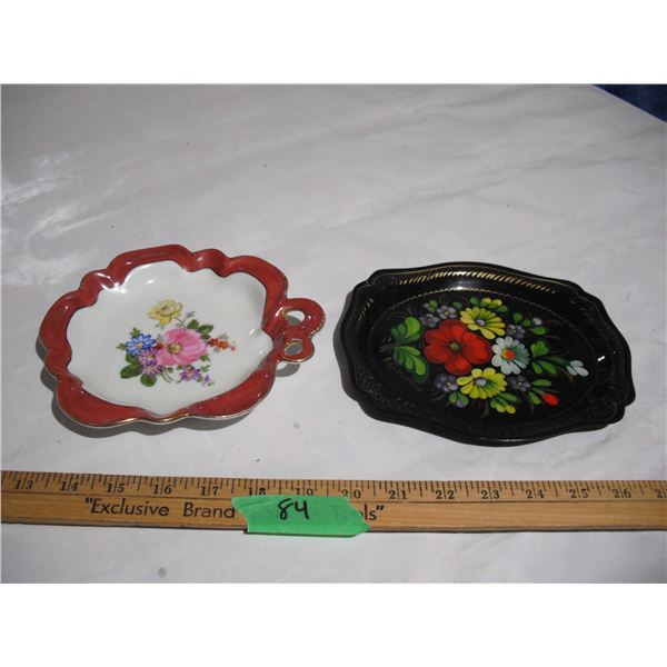 Vintage Russian Hand Painted Metal Tray, Noritake Ceramic Dish