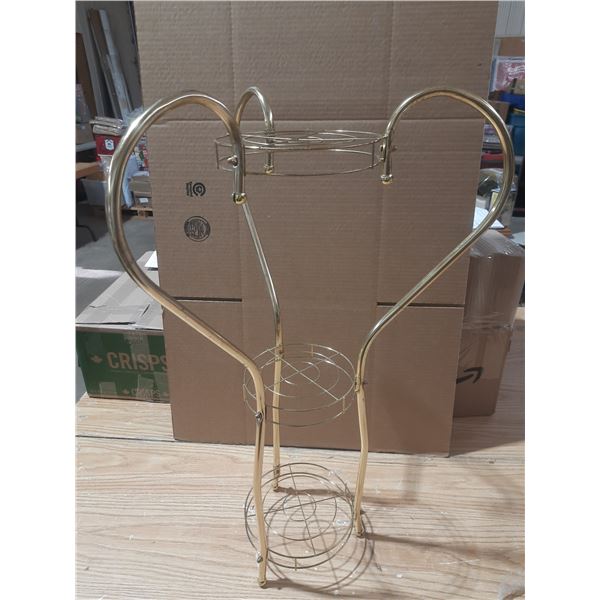 Vintage-Style Gold Colour Metal Three-Tiered Plant Stand With Heart-Shaped Curved Arms. (Height 30")
