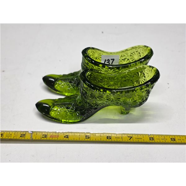 2 Green glass shoes