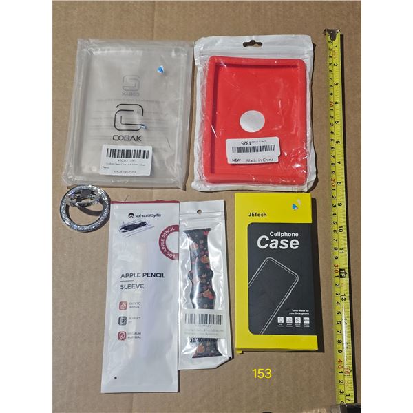 Unused cell and iPad cases, cell holder, apple pen sleeve, watch strap