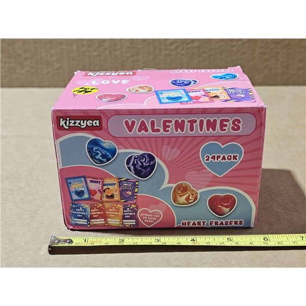 Large box of valentine heart shaped erasers variety of colours