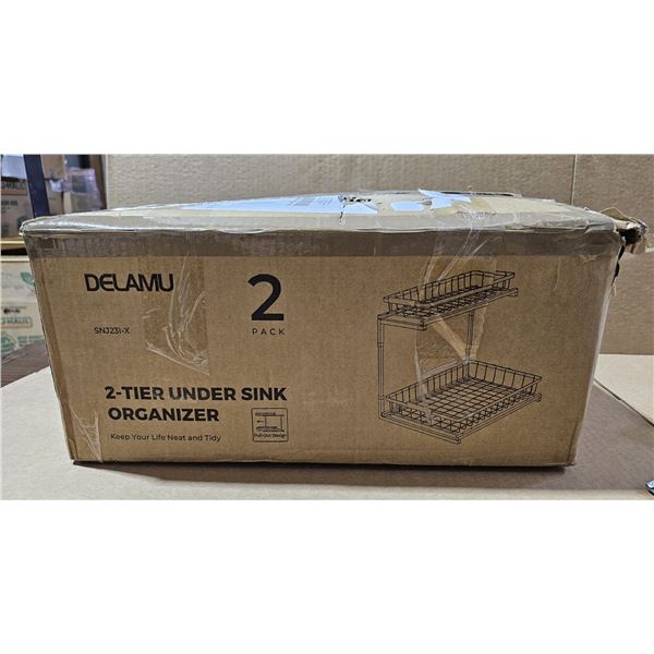 New 2 pack two tier under sink organizer with pull out drawers
