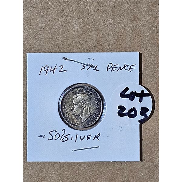 1942 British sixpence 50% silver