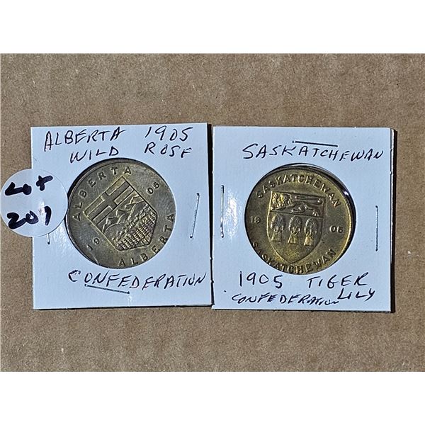 Saskatchewan Tiger Lily and Alberta Wild Rose 1905 Confederation coins