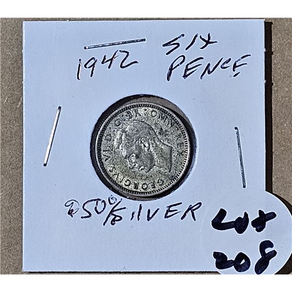 1942 British Sixpence 50% silver