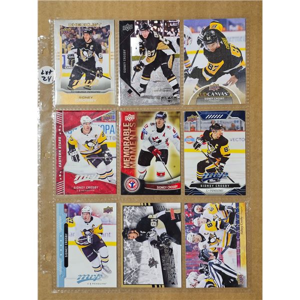 Nine various Sidney Crosby hockey cards