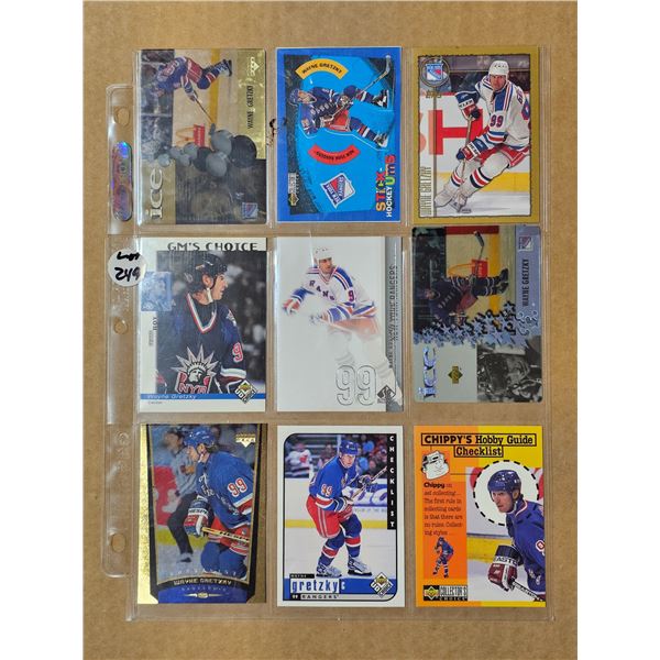 Nine various Wayne Gretzky hockey cards