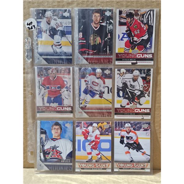 Nine Upper Deck Young Guns Rookie cards various years and teams