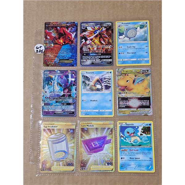 Sheet of nine Pokemon Holo cards and misc.
