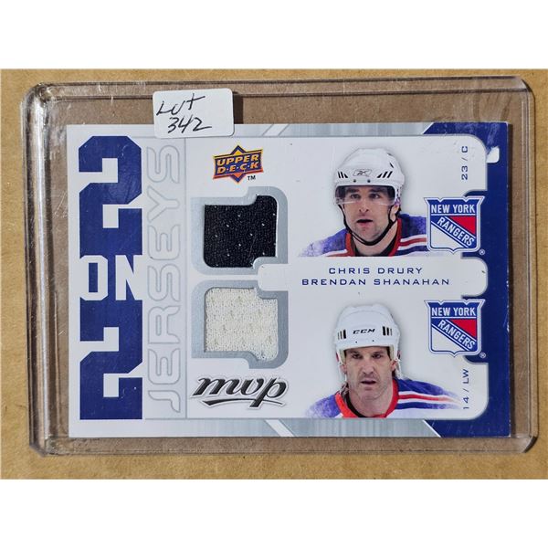 2008/09 Upper Deck MVP 2 on 2 Jersey hockey card Drury, Shanahan & Comrie, Tambellini