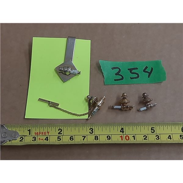 AC spark plug tie bar clip earring set