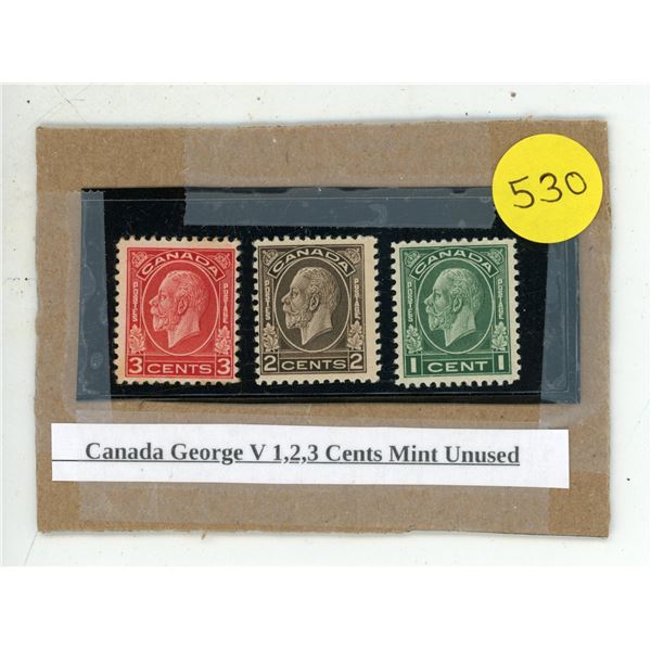 Canada George V 1, 2, 3 Cents Mint Unused.