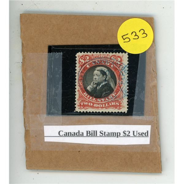Canada Bill Stamp $2 Used.