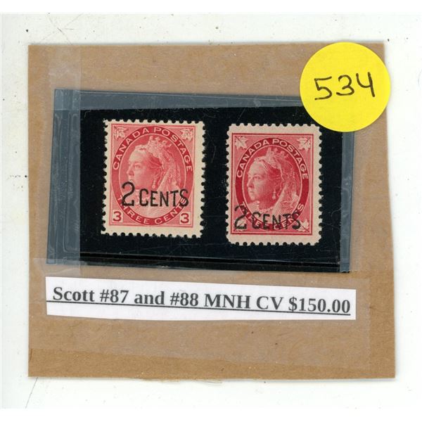 Scott #87 and #88 MNH CV $150.00.