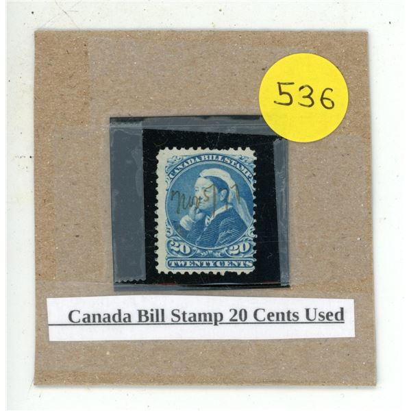 Canada Bill Stamp 20 Cents Used.