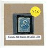 Image 1 : Canada Bill Stamp 20 Cents Used.
