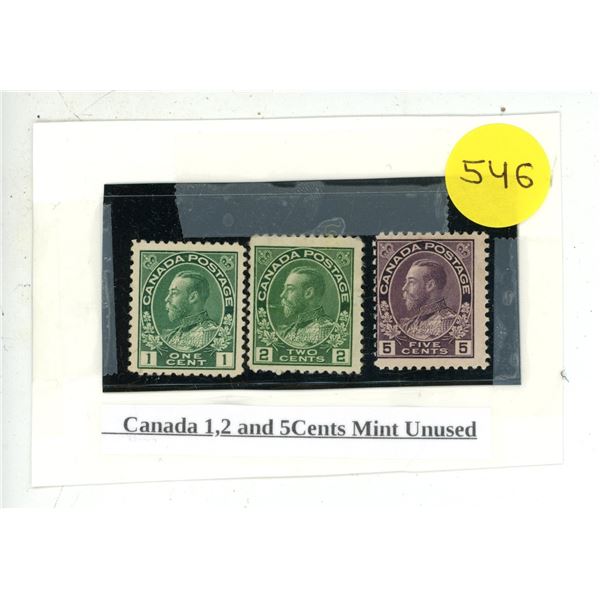 Canada 1, 2 and 5 Cents Mint Unused.