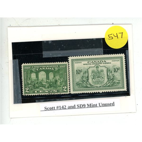 Scott #142 and SD9 Mint Unused.