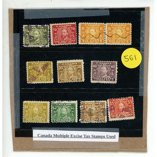 Canada Multiple Excise Tax Stamps Used.