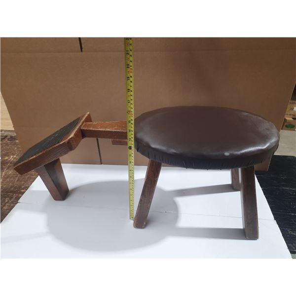 Vintage Wooden Shoe Shine Stand or Boot Jack with a Padded Seat.