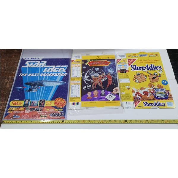 Vintage 1993 Canadian Shreddies cereal box flats featuring a Star Trek: The Next Generation promotio