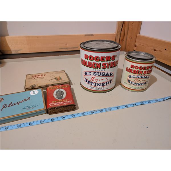 Rogers syrup tins, tobacco tins