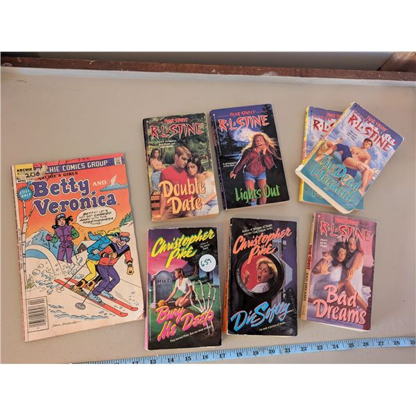 Vintage R.L. Stine and Christopher Pike books, Betty & Veronica comic