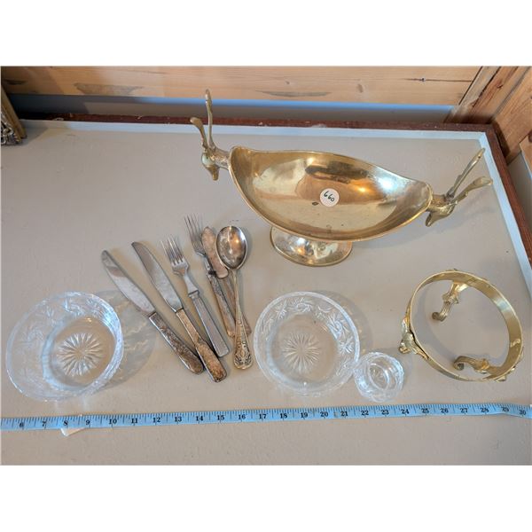Brass and Crystal pieces with ornate flatware