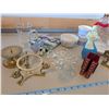 Image 2 : Misc décor pieces - brass stands, saucers, mugs, bear bottle, decorative card holder, bird address b