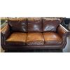 Image 1 : Brown Leather Couch with rivets - good condition - some wear on back leather cushion, middle seat is