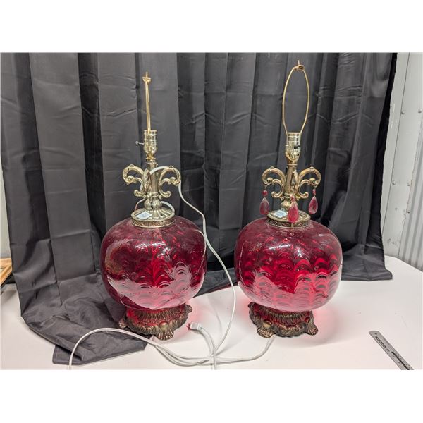 (2) Red Glass Base Ceiling lights (Not Tested)