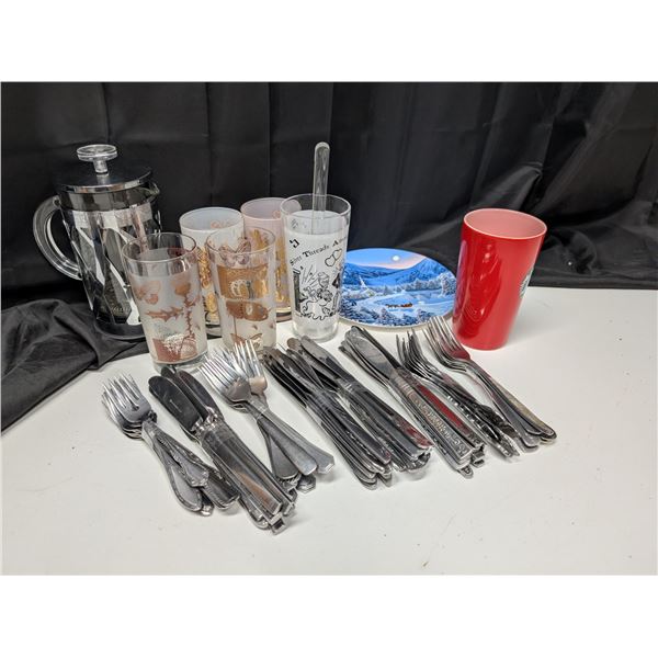 Lot of Misc. Utensils, Glasses, Starbucks branded Items, and etc.