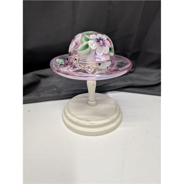 A24-55055 Fenton Rosemark Hand Painted Signed Hat w/ Stand Limited Edition